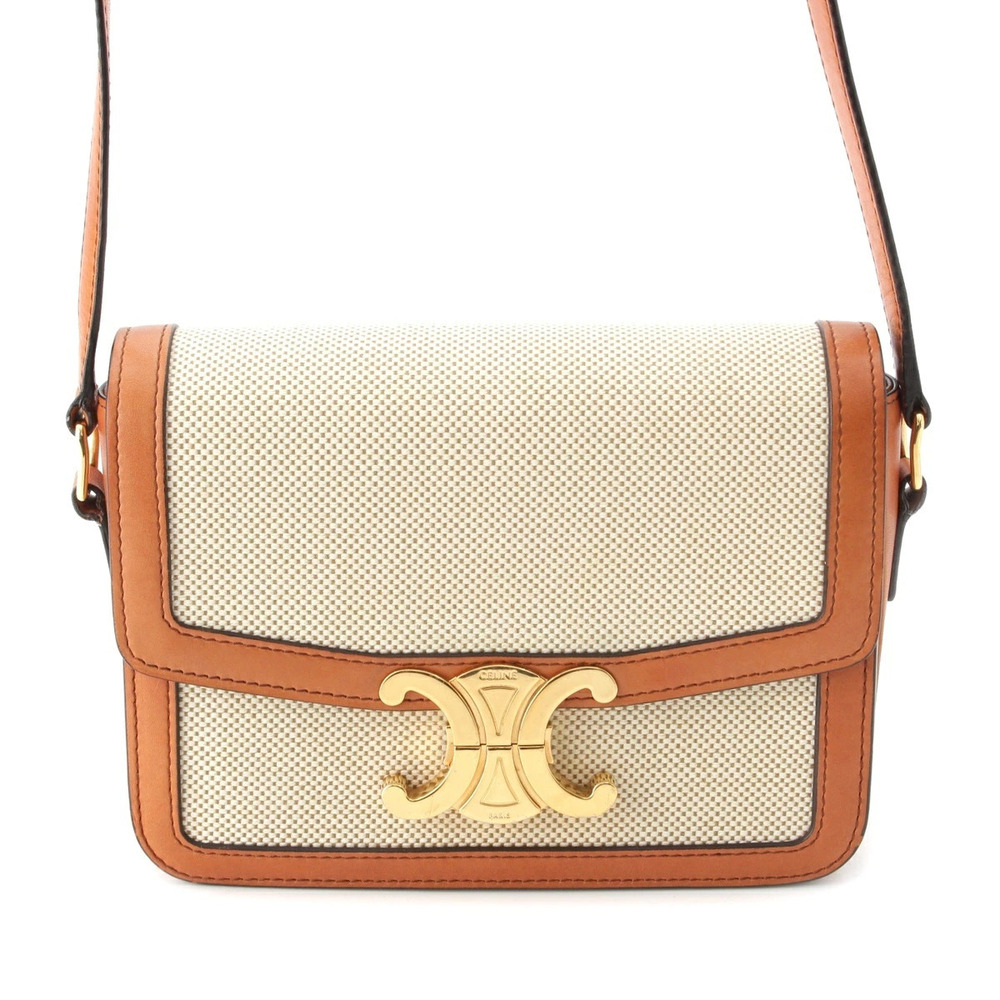 Celine Teen Triomphe Canvas Leather Shoulder Bag Tan